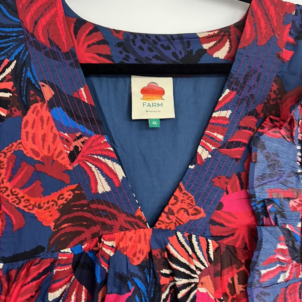 FARM Rio Blue Midi Dress with Red & Pink Tropical Print - Picture 6 of 8